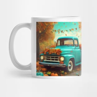 Cute Aqua Blue Vintage Little Pickup Truck Happy Fall Y'All Mug